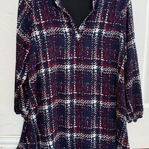 Blue and White Boxy Tunic with Notched Collar